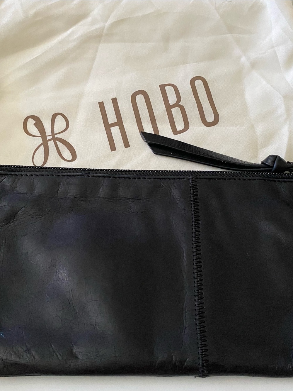 HOBO Black Leather Zip Wristlet Clutch